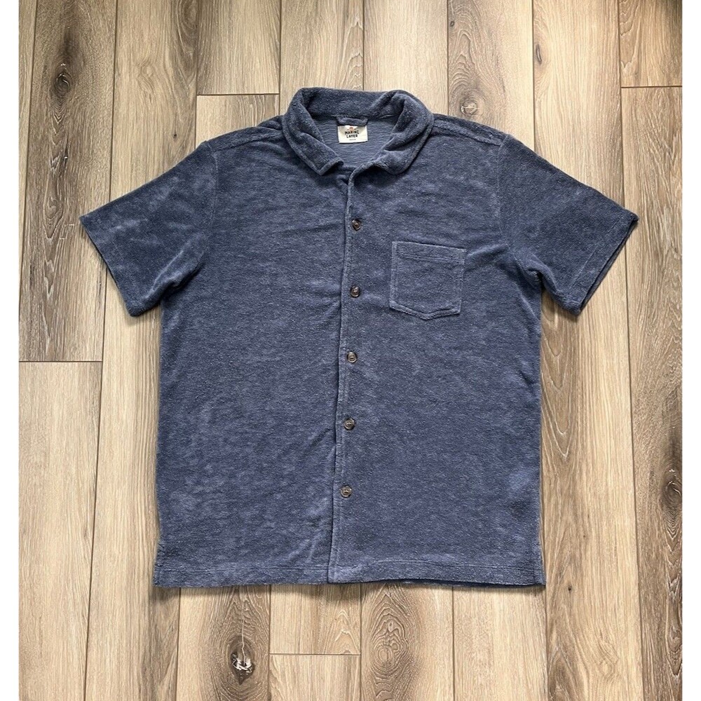 Marine Layer Towel Terry Resort Shirt Mens Sz M Indigo Blue Cabana Vacation